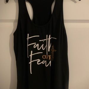 “Faith Over Fear” graphic racerback tank black/animal print. New without tags